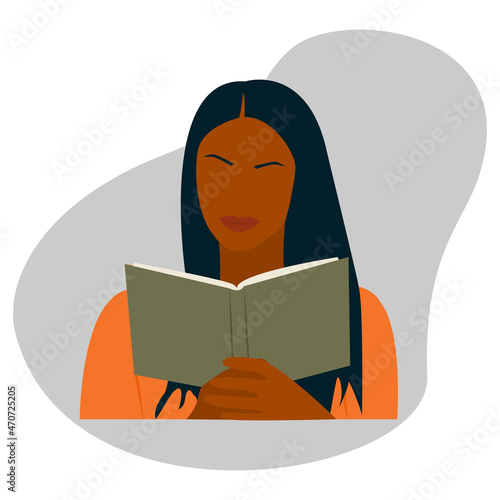 Woman is reading a book. Self-improvement. Vector illustration.