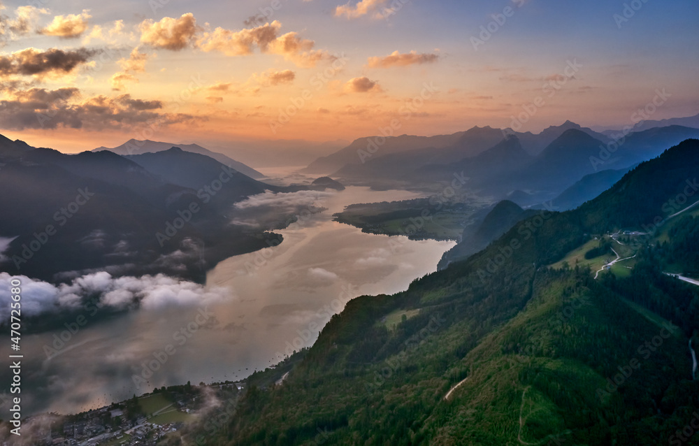 areal shot landscape from above in sunrise. areal shot landscape from above in sunrise.