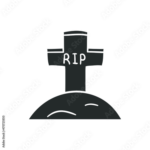 RIP Grave Icon Silhouette Illustration. Cross Vector Graphic Pictogram Symbol Clip Art. Doodle Sketch Black Sign.