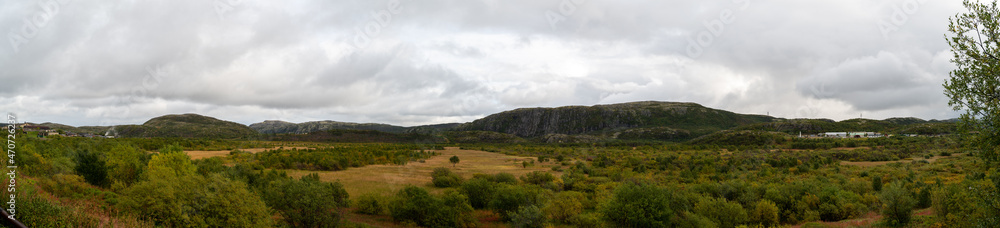 Autumn tundra and a view of Behemoth Hill on the outskirts of the polar military town