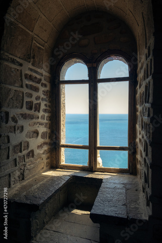 Sea view from the window of the old castle.