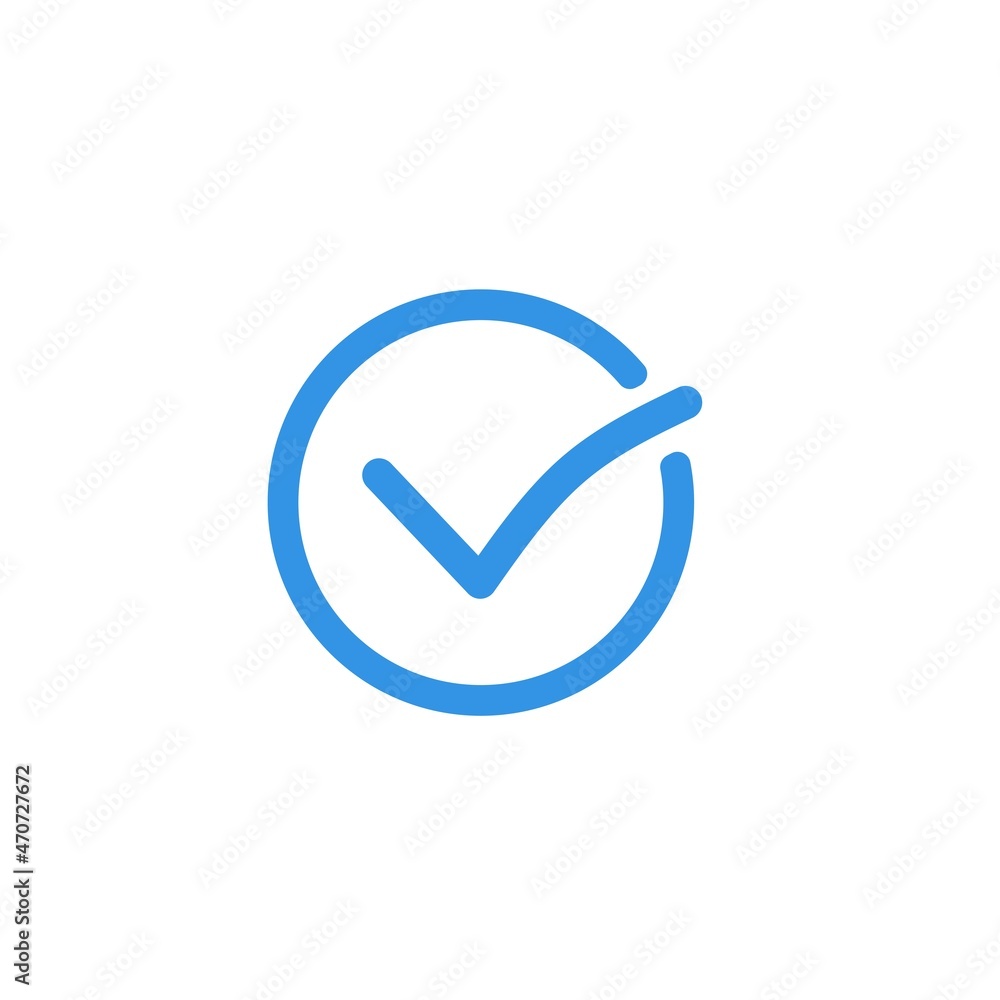 check symbol in blue color, check sign icon. Vector illustration