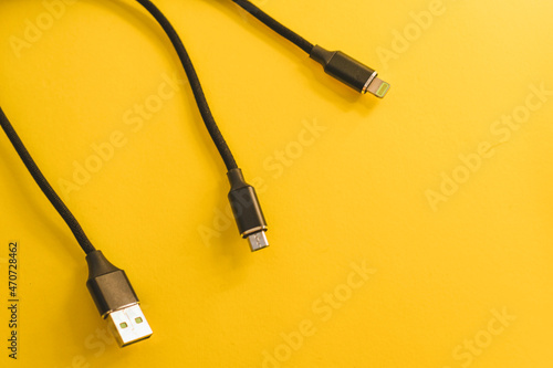 USB cable on a yellow background