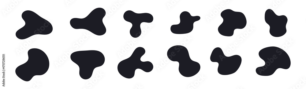 Organic blob shapes. Isolated dynamic blob set on white background. Abstract fluid figures. Organic blob shapes. Isolated dynamic blob set on white background. Abstract fluid figures.