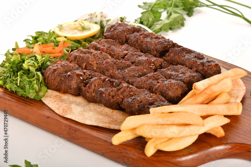 Kebab, traditional Turkish, Greek meat and chickens food, isolated on white background