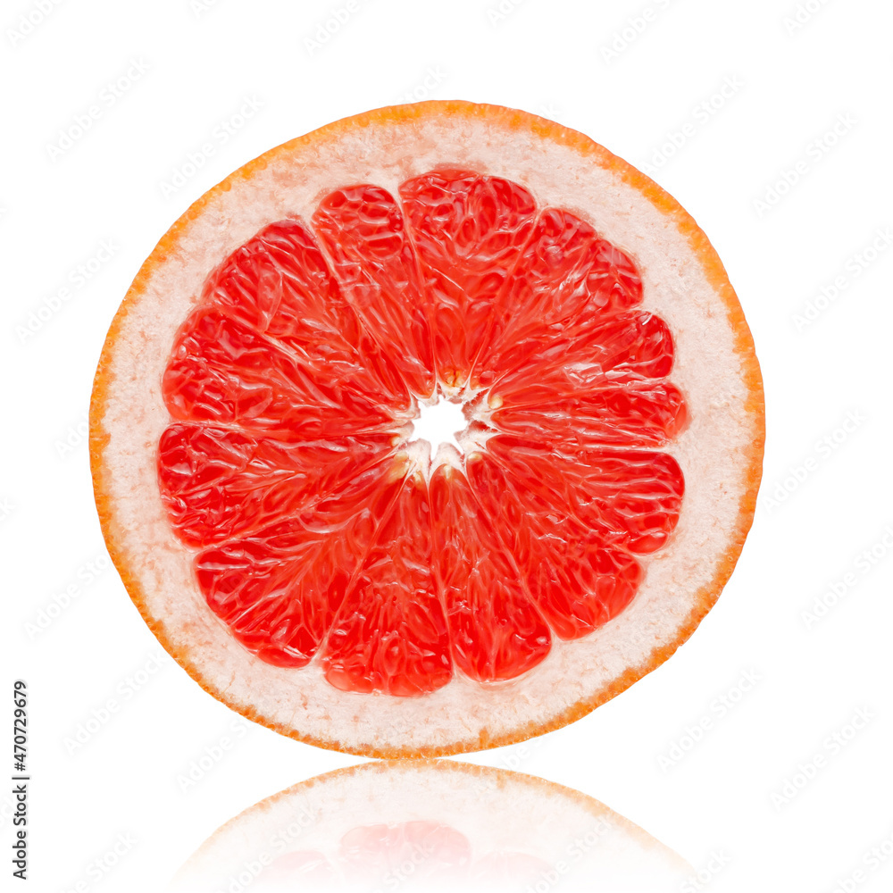 Slice of pink grapefruit isolated on white background. Slice of pink grapefruit isolated on white background.
