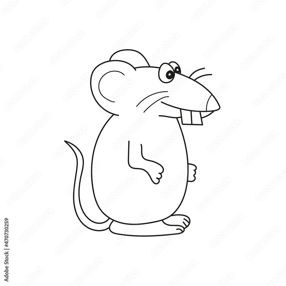 Simple coloring page. A cute gray rat is sitting - linear vector illustration for coloring. Outline Simple coloring page. A cute gray rat is sitting - linear vector illustration for coloring. Outline