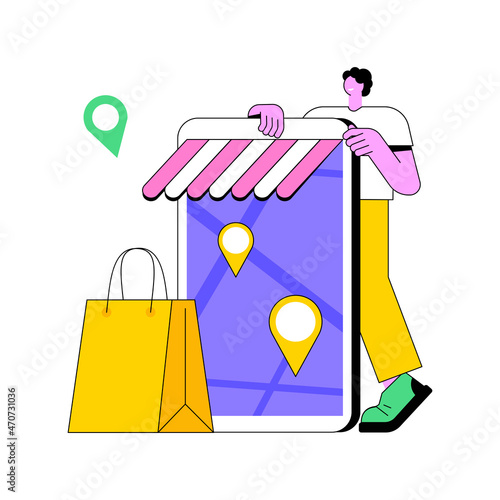 Store locator abstract concept vector illustration. GPS navigation, online map, store locations, corporate website menu bar, office locator, UI, web element, where to find us abstract metaphor.