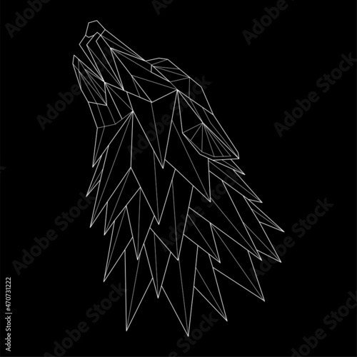 Geometric howling wolf illustration for logo, tattoo, coloring, wallpaper and printing on t-shirts