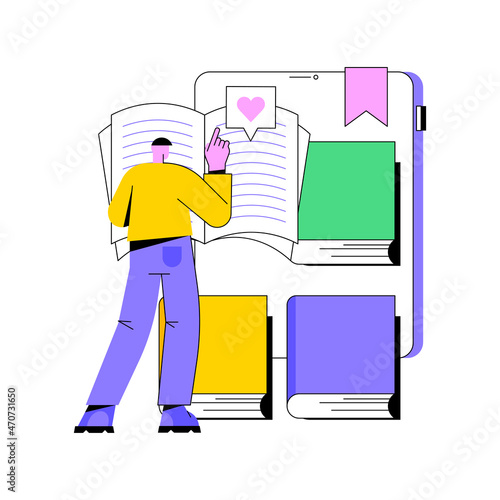 E-book abstract concept vector illustration. Searchable digital library, education reading online, easy access knowledge, elearning, electronic book, web archive, tablet device abstract metaphor.