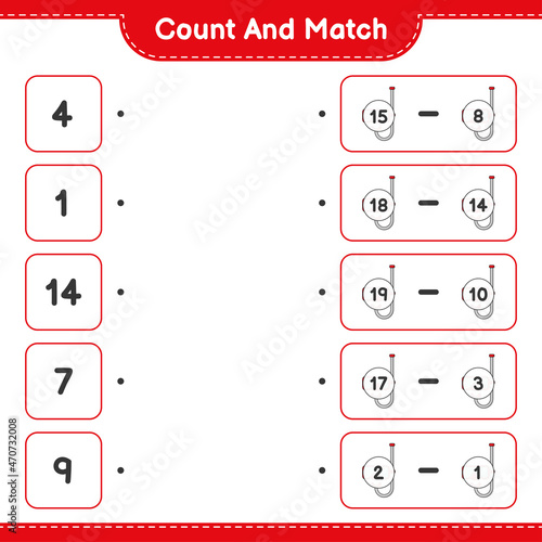 Count and match, count the number of Scuba Diving Mask and match with the right numbers. Educational children game, printable worksheet, vector illustration