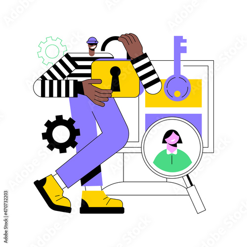 Doxing abstract concept vector illustration. Gathering online information, doxing attack, hacking private data, social engineering, publishing identity info, hacking practice abstract metaphor.
