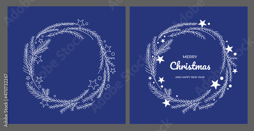 Christmas wreath with different plants. Christmas cards