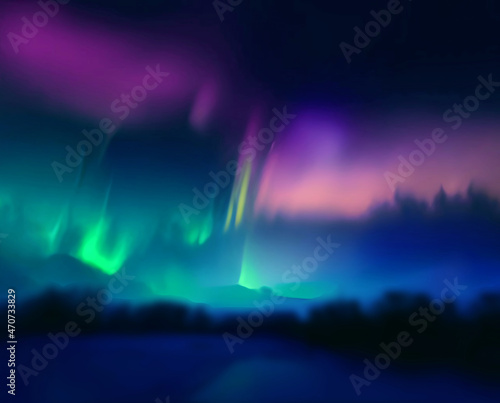 Mysterious northern polar lights phenomenon illustration