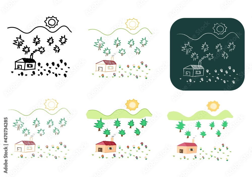 Hand-drawn Country houses in various styles set, drawing, chalk. Vector illustration.