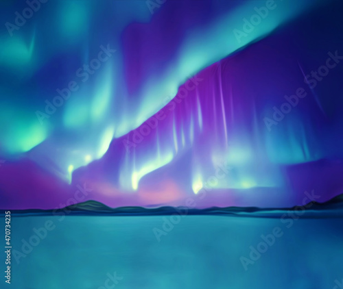 Mysterious northern polar lights phenomenon illustration