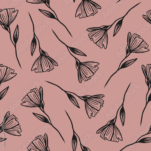 floral seamless pattern. Lines vector buds, line art