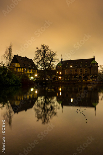 Castle Wittringen after sunset in Gladbeck, Germany
