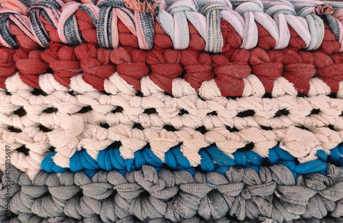 Multicolored carpet in the Aztec style.