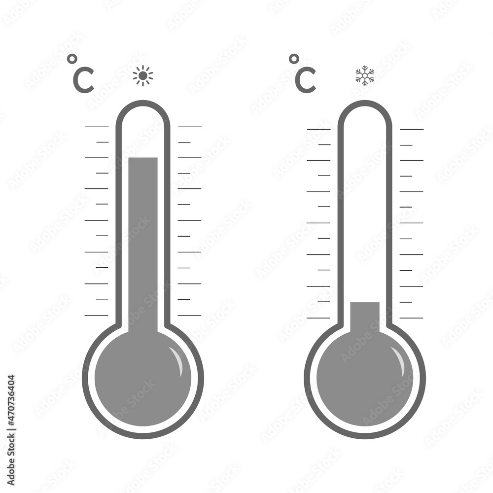 Temperature icon. Hot and cold symbol. Set of thermometer in line style for summer and winter. Equipment for weather. Vector Temperature icon. Hot and cold symbol. Set of thermometer in line style for summer and winter. Equipment for weather. Vector