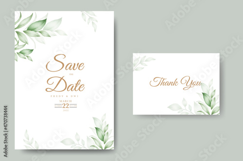 greenery wedding invitation card with leaves watercolor