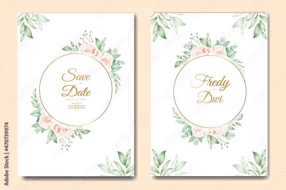 greenery wedding invitation card with leaves watercolor