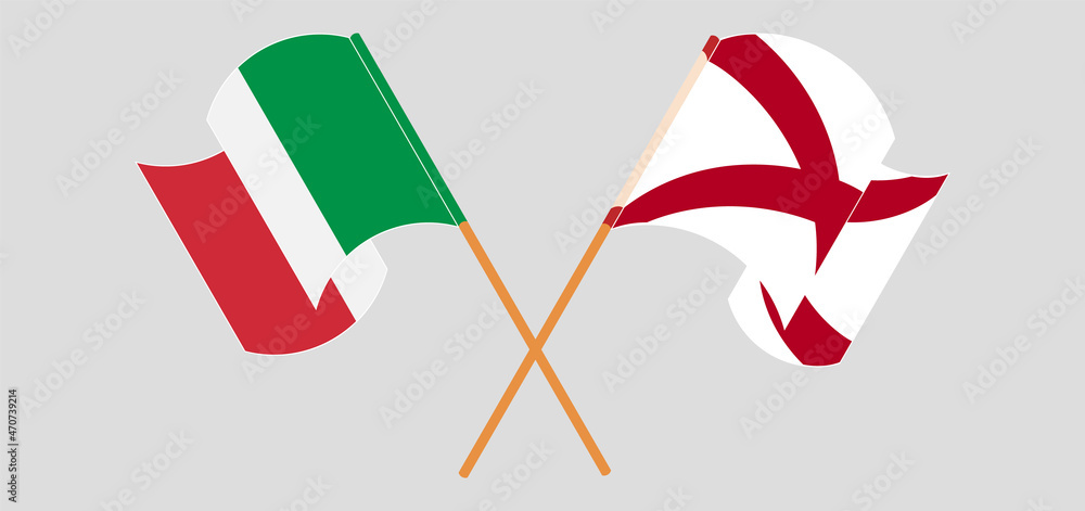 Crossed and waving flags of Italy and The State of Alabama Crossed and waving flags of Italy and The State of Alabama