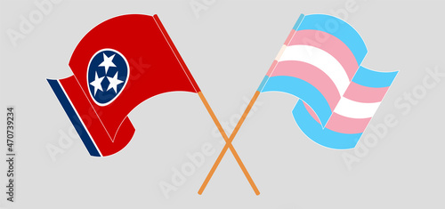 Crossed and waving flags of The State of Tennessee and Transgender Pride