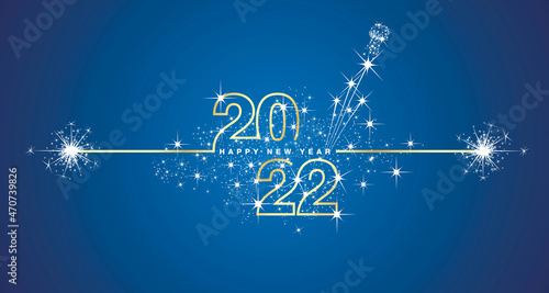 Valokuva Happy New Year 2022 eve line design loading sparkle firework champagne open gold