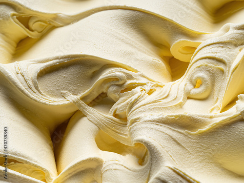 Vanila flavour gelato - full frame detail. Close up of a beige surface texture of vanilla Ice cream.