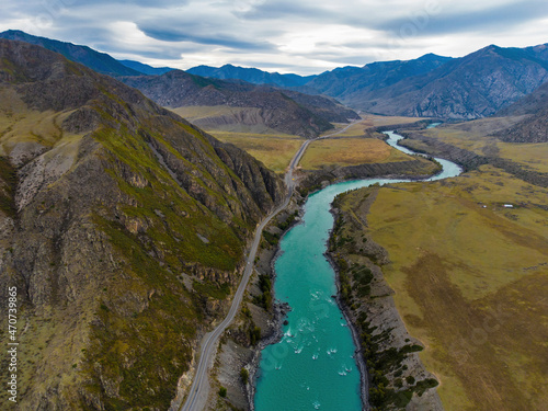 Russia. Mountain Altai. Katun river along the Chui tract near the village of Maly Yaloman. photo