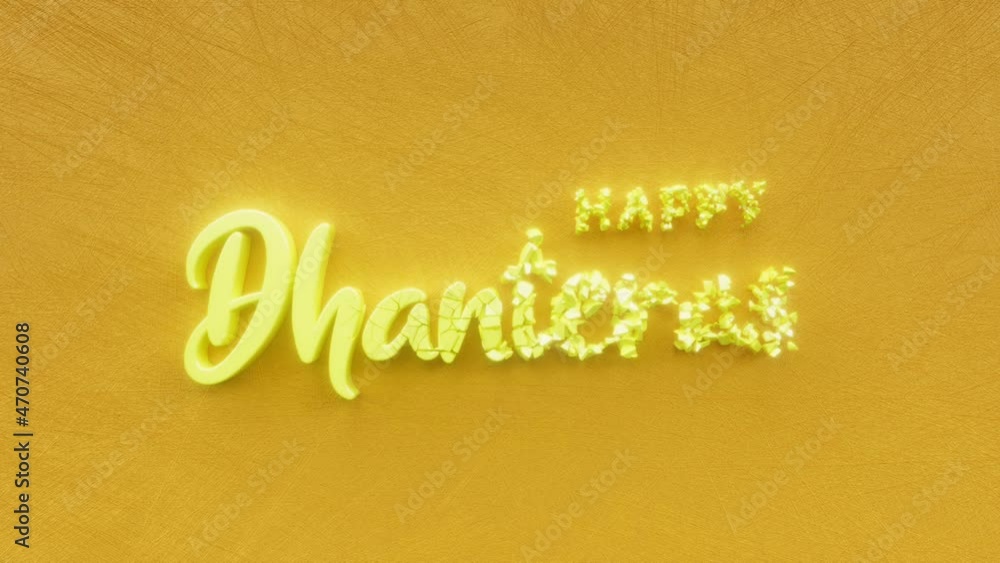 Happy Dhanteras, Shubh Deepawali, Happy Diwali, festival of lights text inscription, prosperity and happiness holiday concept, indian animated lettering, festive greeting card motion background