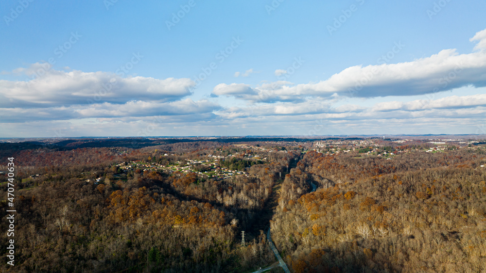 fall and autumn foliage in the mountains - aerial