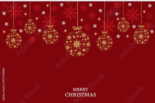 Vector background Christmas with golden baubles decorations. Merry Christmas card.