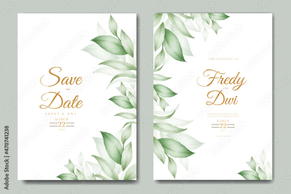 greenery leaves watercolor wedding invitation card set
