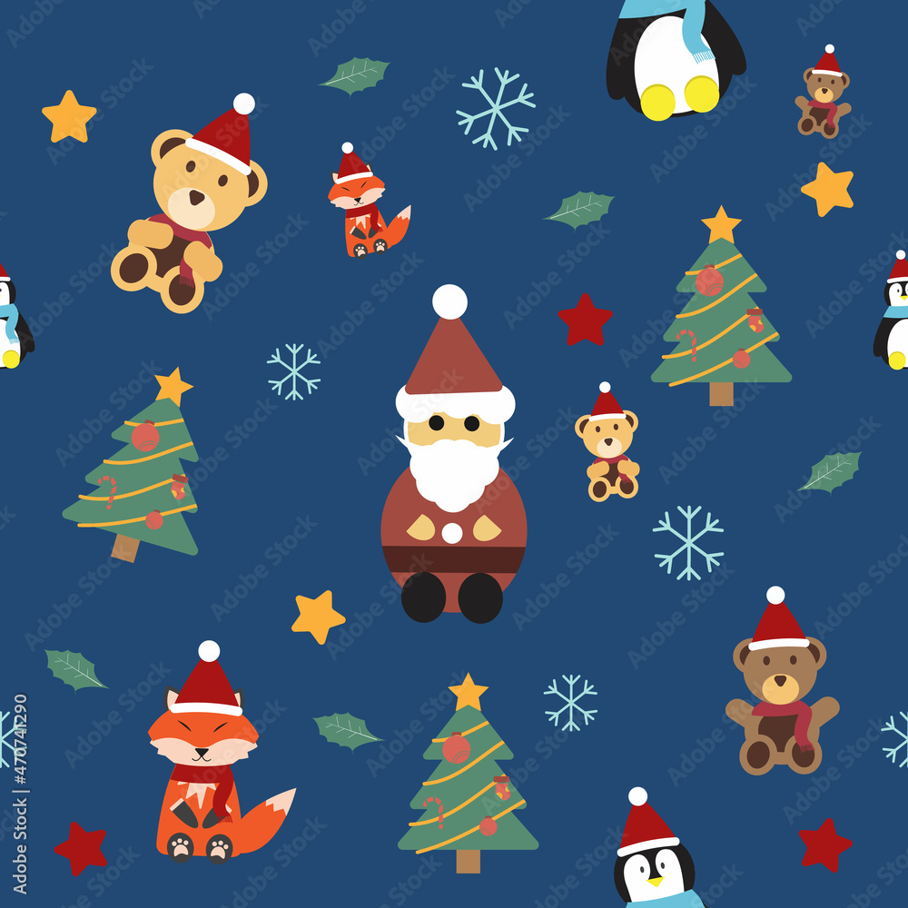 Santa with animal wearing Santa hat seamless cute pattern in Christmas theme