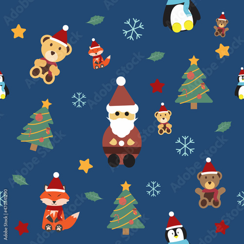 Santa with animal wearing Santa hat seamless cute pattern in Christmas theme