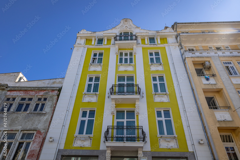 Fototapeta premium Townhouse on Knyaz Boris I Street in Old Town of Varna city, Bulgaria