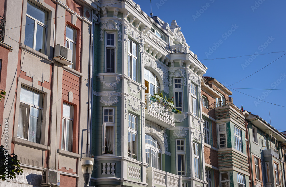 Fototapeta premium Row of townhouses on a Old Town of Varna city, Bulgaria