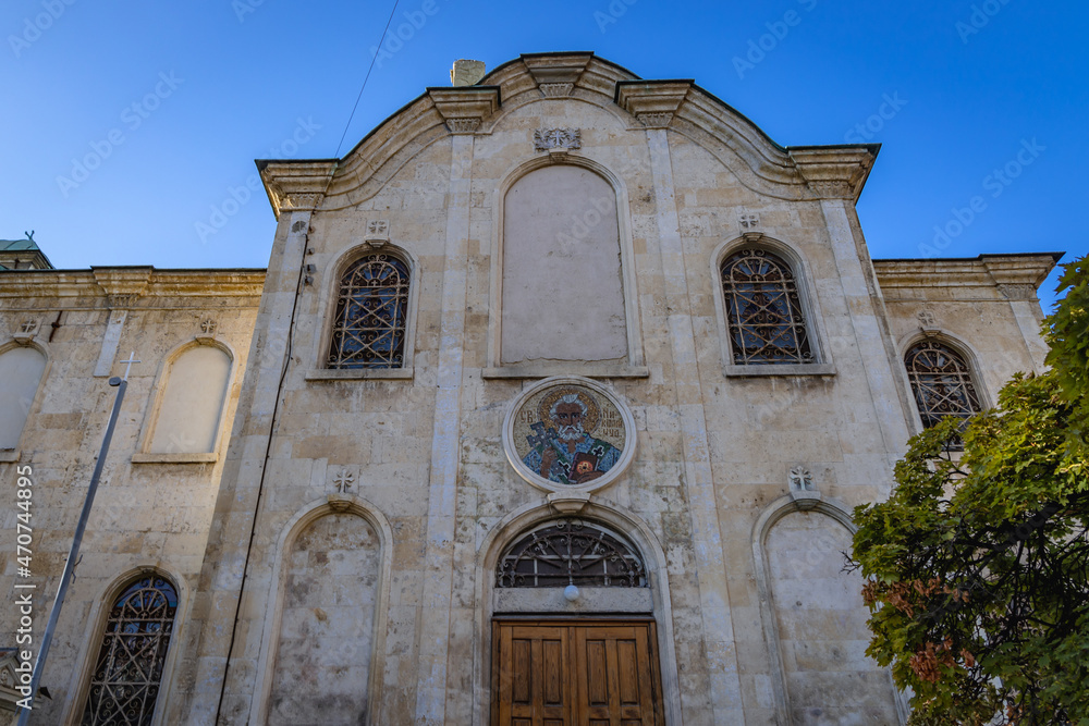 Facade of Church of St Nicholas of Seamens in Old Town of Varna city, Bulgaria