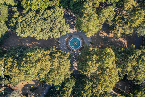 Drone photo of fountain in Sea Garden park in Varna city, Bulgaria