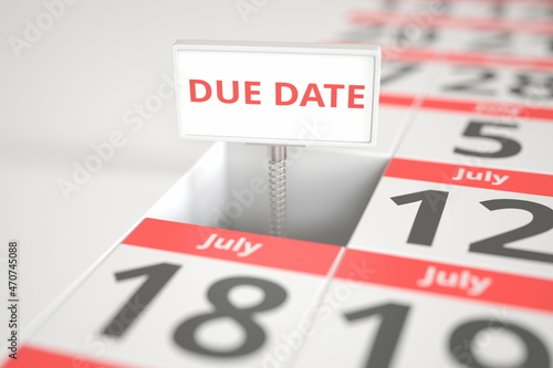 Wallpaper Mural DUE DATE sign on July 11 in a calendar, 3d rendering Torontodigital.ca