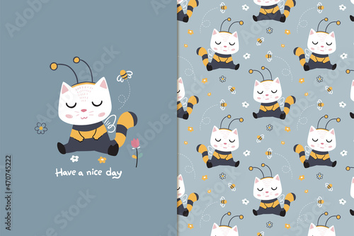 bee cat seamless pattern
