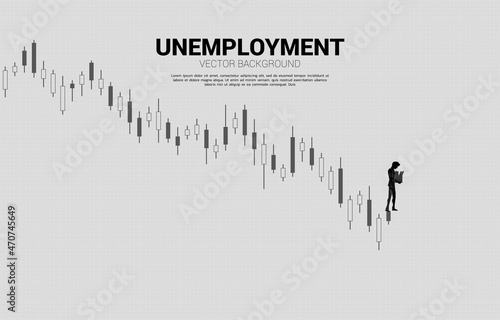 Unemployment man walk away with down graph. business concept for unemployed people and down turn economy.