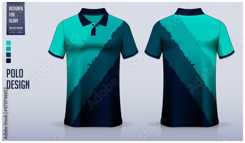 Green Polo shirt mockup template design for soccer jersey, football kit or sport uniform. Fabric pattern design.