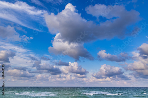 Blue sky with white clouds over sea in Shabla town on Black Sea coast in Bulgaria © Fotokon