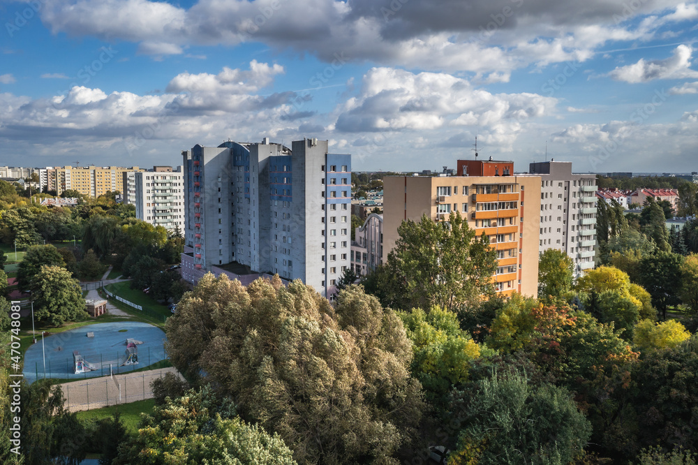 View on houses of flats in area of 1 Sierpnia Street in Warsaw, Poland View on houses of flats in area of 1 Sierpnia Street in Warsaw, Poland