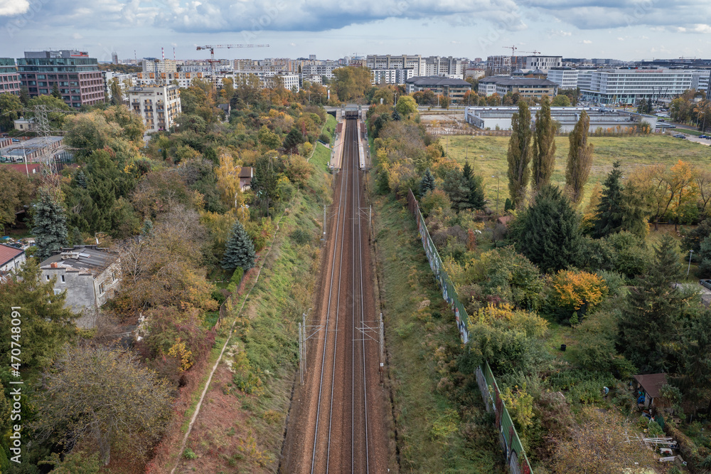 Railroad tracks on the edge of Ochota and Wlochy districts of Warsaw, Poland