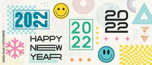 2022 Happy New Year Cool Trendy Vector Illustration.