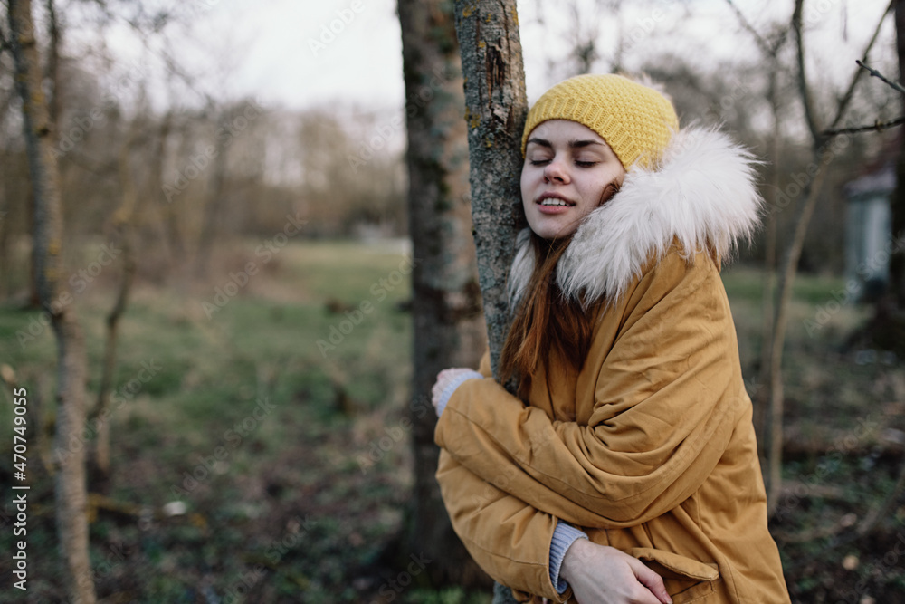 woman outdoors in jacket walk autumn fresh air woman outdoors in jacket walk autumn fresh air